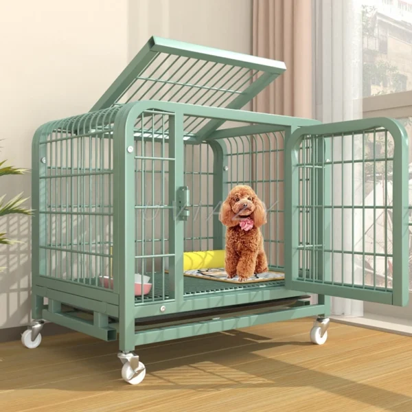 Square Tube Dog Crate Puppy House Indoor Cages With Toilet,Bottom Tray,Double Door,Universal Wheel,Bold And Thick Pets Iron Cage - Image 3